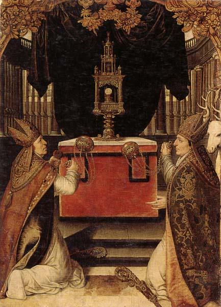 unknow artist Saints augustine and hubert burning incense at an altar France oil painting art